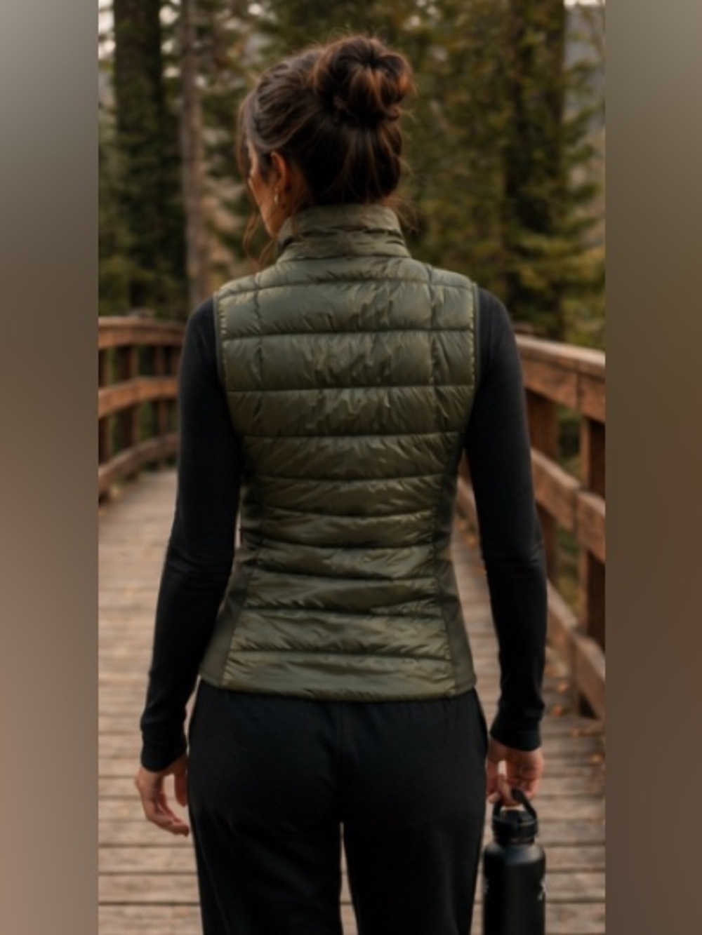 Reebok Olive Green Quilted Asymmetric Puffer Vest - Picture 3 of 9